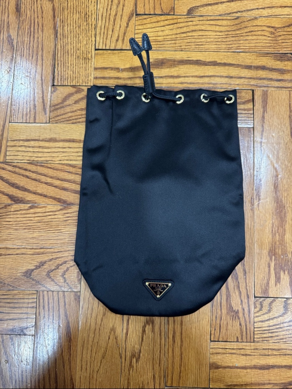 Prada Black Nylon Drawstring Pouch with Gold Hardware bag clutch handbag